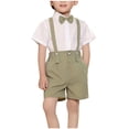 thumbnail image 2 of Little Boys Gentleman Outfits Suits Set Infant Short Sleeve Shirt+Suspender Pants+Bow Tie Overalls Clothing Set Kids Colorful Clothes Green 9-10 Years, 2 of 7
