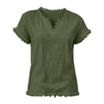 thumbnail image 6 of Womens Short Sleeve V Neck Tshirts Tops Summer Boho Beach Tops Solid Color Raw Edge Hem Gauze Blouses, L, 6 of 6