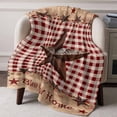 thumbnail image 6 of Red Plaid Vintage Country Star Throw Blankets, Farmhouse Wood Texture Soft Fleece Blanket Decorative for Home Sofa Couch Chair Living Bedroom, 60x80 inches,, 6 of 8