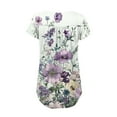 thumbnail image 3 of cocolona Womens Summer Front Pleated Tops Fashion Button Crew Neck Short Sleeve T-shirts Casual Loose Floral Print Blouse, 3 of 5