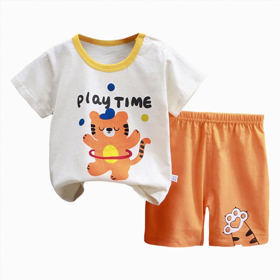Kogui Toddler Girl Summer Clothes Set Baby Girl Summer Clothes Toddler Outfit Crewneck T-Shirt Shirts Tee Tops Shorts Set 3 6 9 12 18 24 Months 2T 3T 4T (Orange,3-6 Months)