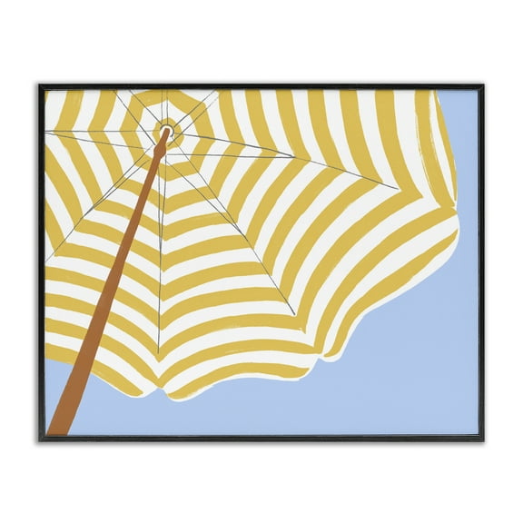 Stupell Industries Yellow & White Umbrella Coastal Painting Black Framed Art Print Wall Art, 14 x 11