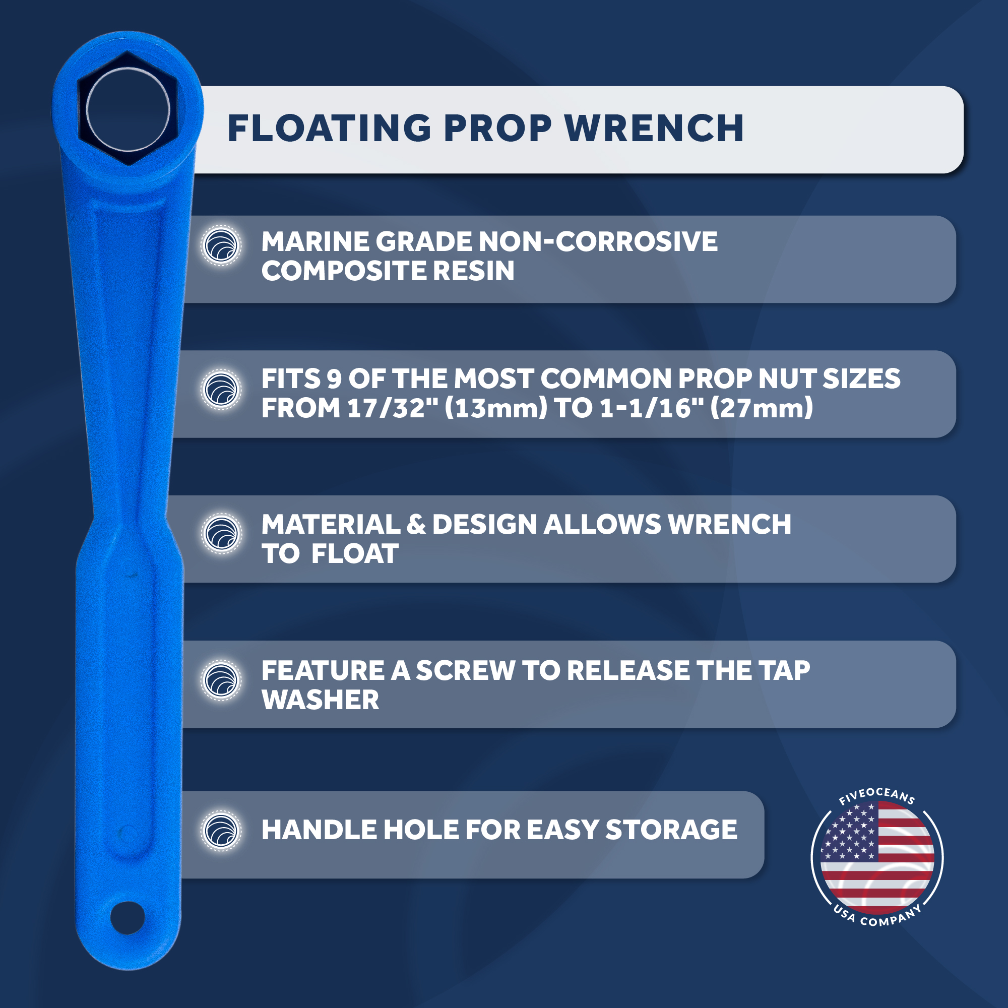JSP 1-1/16 Marine Boat Propeller Wrench – Black, For Mercruiser Alpha Honda