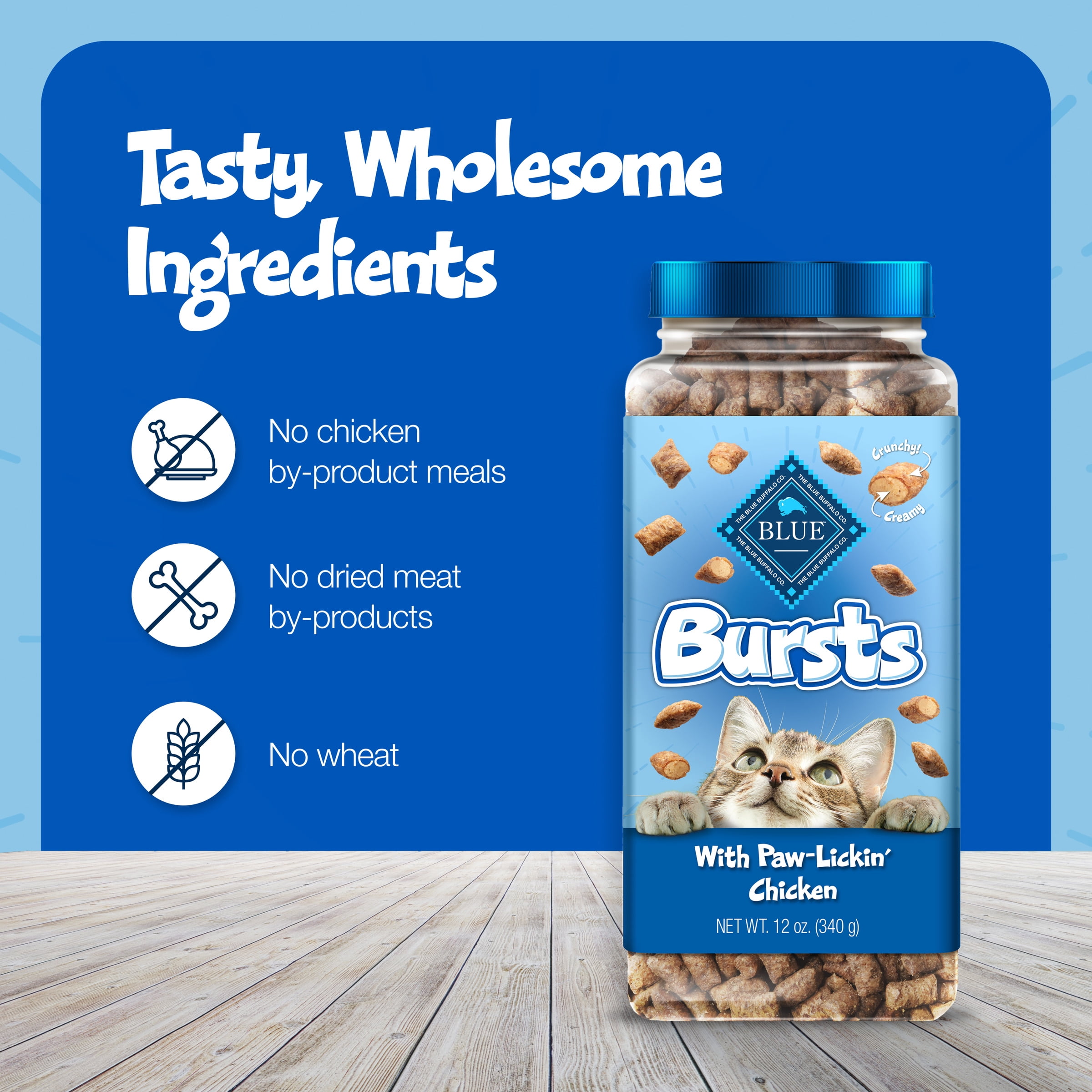 (6 pack) Blue Buffalo Bursts Crunchy & Creamy Cat Treats, Great for Training Chicken, 2-oz Bag