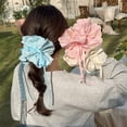 thumbnail image 3 of Lace Trim Scrunchie Drawstring Ponytail Holder for Women Girl Various Hairstyle, 3 of 8