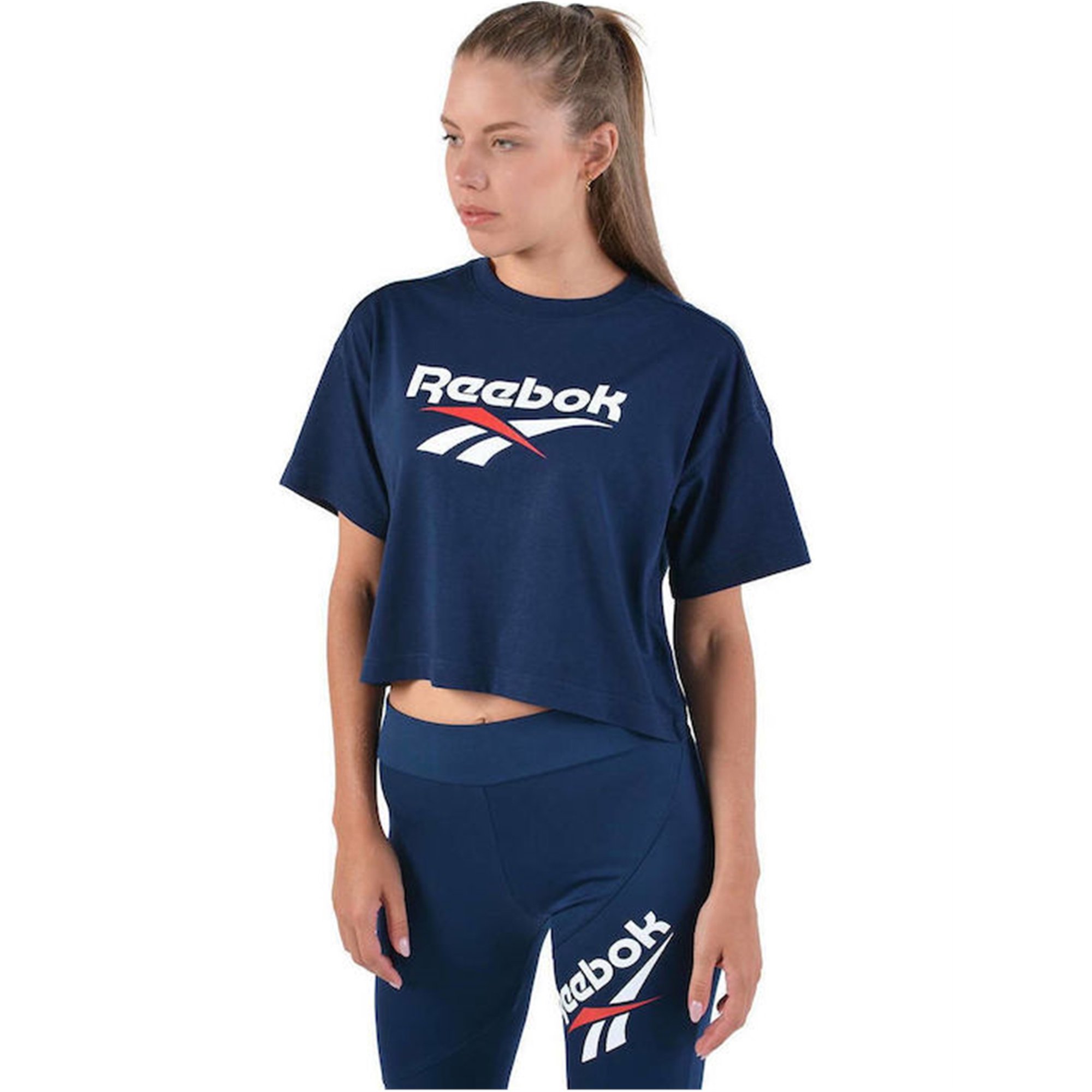 Reebok Womens Classics Vector Crop Graphic T-Shirt, Blue, Medium