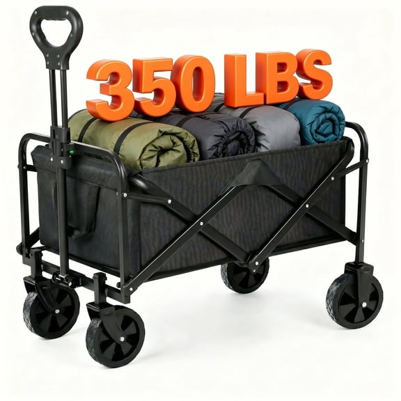 Escaped Hare Collapsible Folding Utility Wagon Cart Heavy Duty 350 lb Capacity All-Terrain Wheels Adjustable Handle 1-Pack