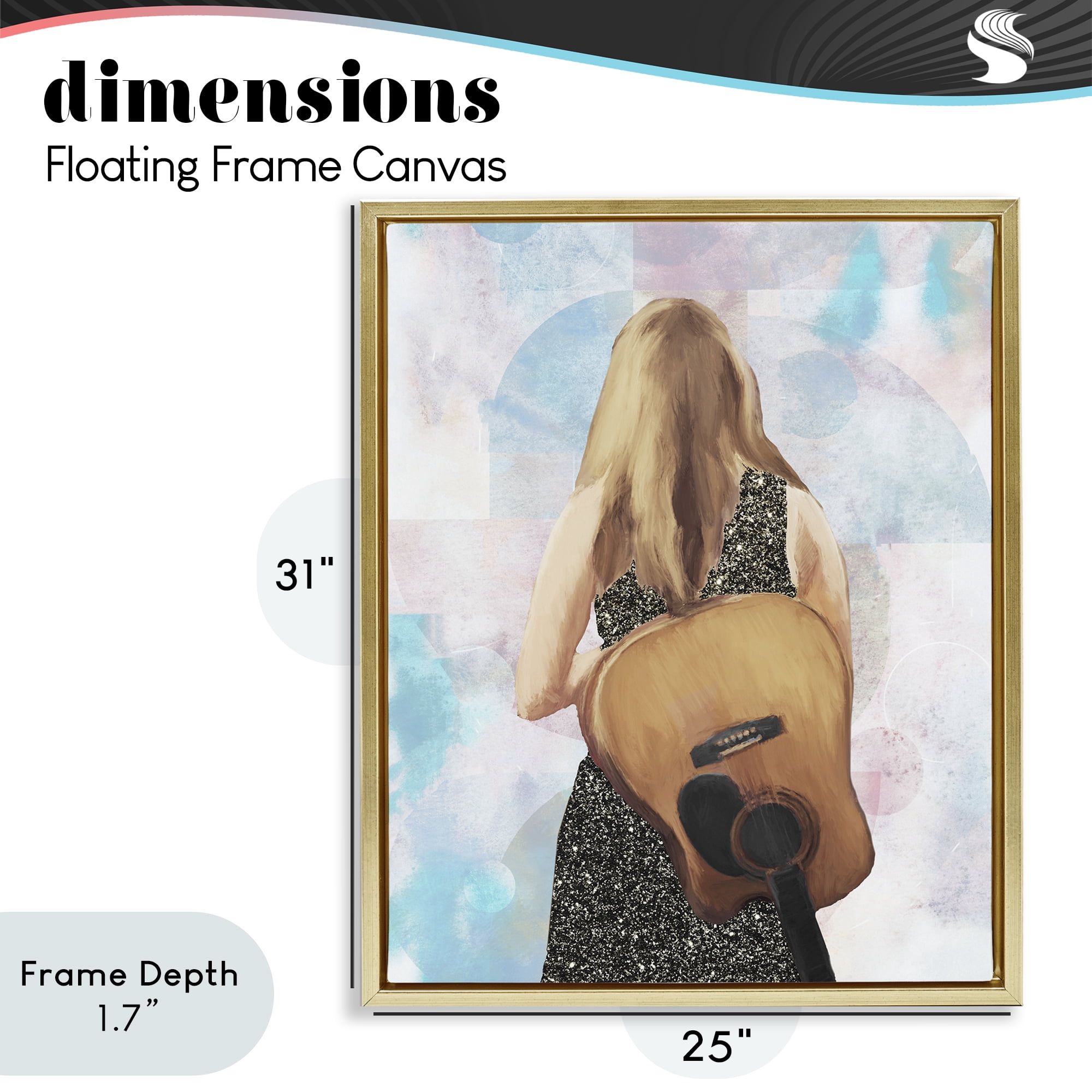 Stupell Industries Dreaming With My Guitar Gold Framed Floater Canvas Wall Art, design by Dan Meneely