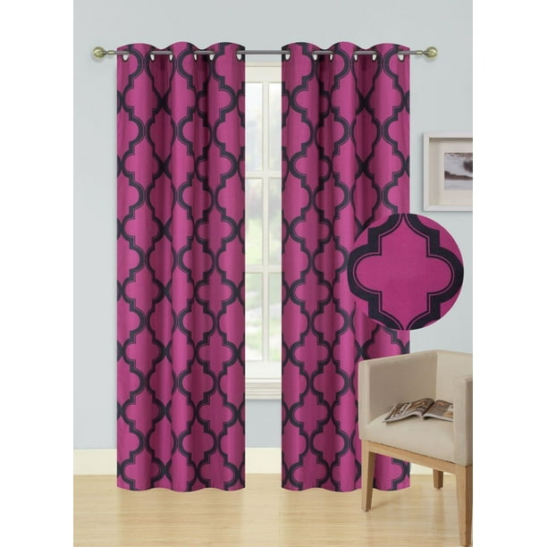 2-Piece Moza Hot Pink/Black Geometric Blackout Lined ...