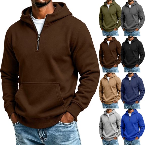 Men's Half Zip Hoodies Long Sleeve Pocket Loose Fit Casual Everyday Fall Winter Tops