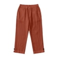 thumbnail image 5 of cocolona Womens Summer Casual Linen Capri Pants Solid Color Elastic Waist Button Leg Cropped Pants with Pocket, 5 of 5