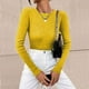 thumbnail image 5 of Gibobby SuéTer Mujer Invierno Suéter de punto con cuello redondo de color sólido para mujer Suéter de cuello con fondo(Amarillo,CH), 5 of 6
