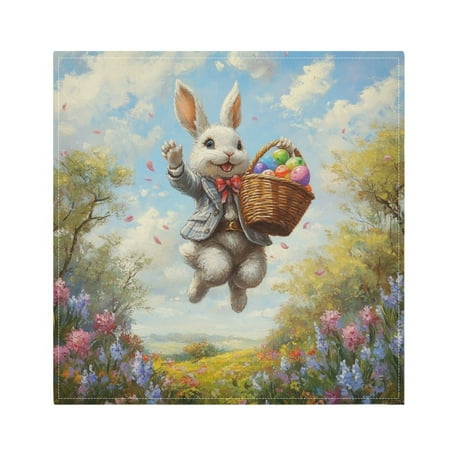 

WOBOGO Cheerful Easter Bunny Cloth Napkins 6 Pieces Soft Elegant Touch Durable Absorbent Quick Drying for Elegant Dining