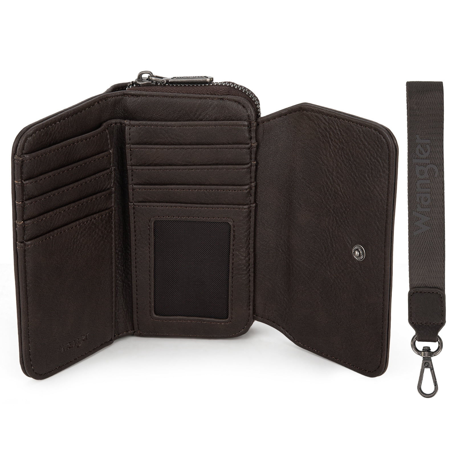 Wrangler Wallet Purse for Women Minimalist Wristlet Wallet with RFID Blocking Credit Card Holder, Coffee