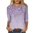 thumbnail image 2 of JTZGDY Plus Size Womens 3/4 Lenths Sleeve Tops Dressy Casual Summer Cute Floral Pattern Graphic T-Shirts Trendy Oversized Crewneck Basic Tunic Blouse A02-Purple XXL, 2 of 6