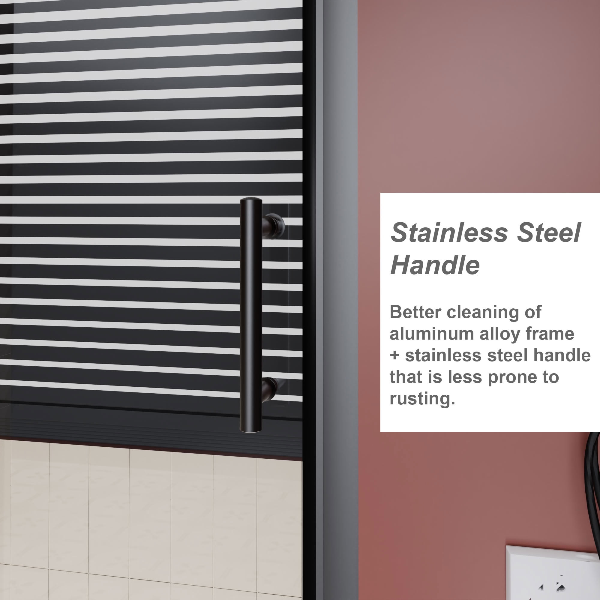 MAYEERTY Single Sliding Bathtub Door, Black Aluminum Frame, 1/5" Tempered Glass with Stainless Steel Handle, Silent Sliding & Waterproof