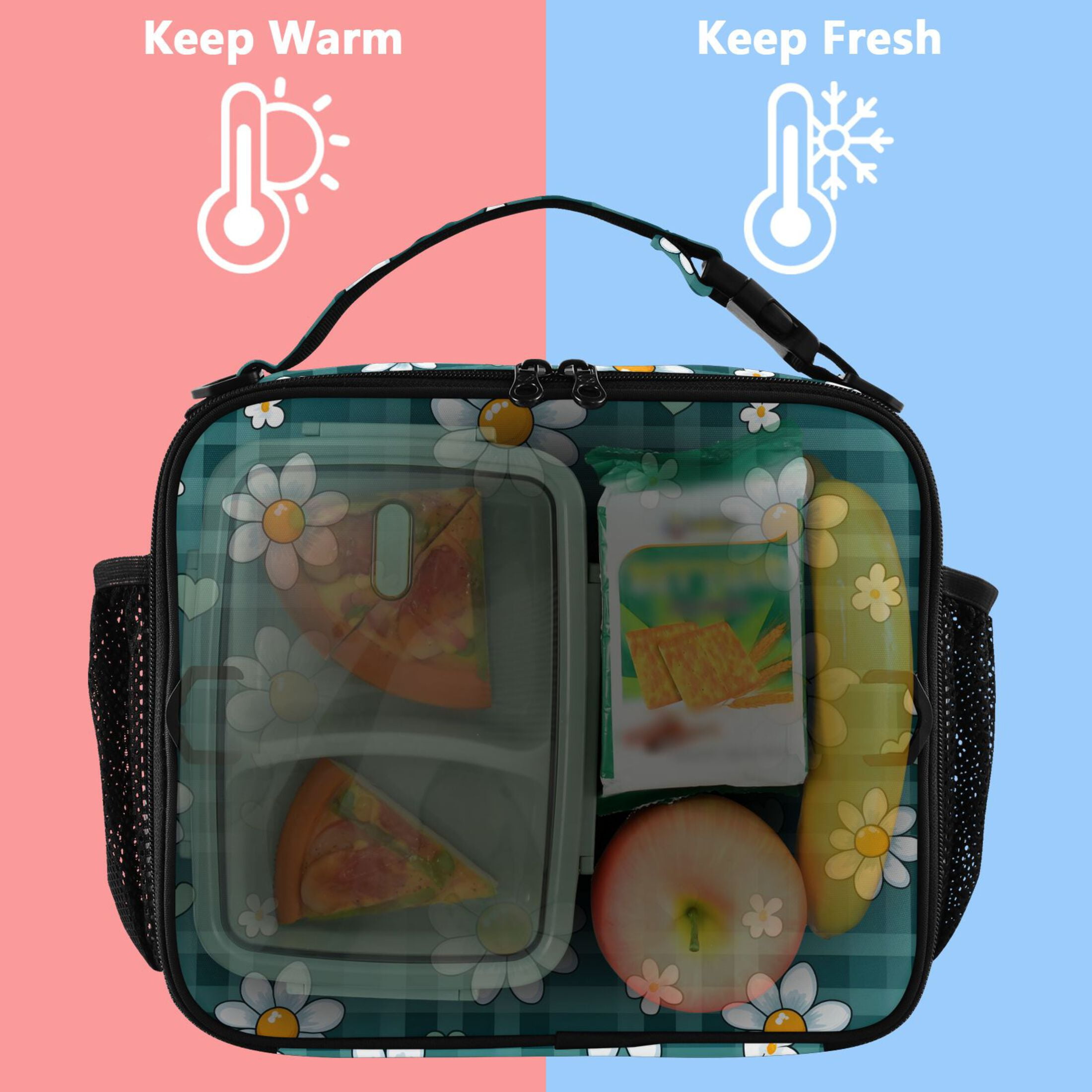 ALAZA Cute Daisy Flower Lunch Box Insulated Lunch Bag Cooler Tote with Shoulder Strap