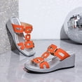 thumbnail image 3 of Xucatan Women's Metallic Wedge Slide Sandals, Peep Toe Slippers with Padded Footbed, Spring Summer Casual Footwear Gift, 3 of 9