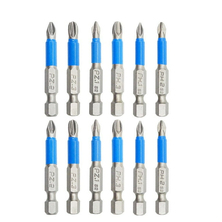 12Pcs 50Mm Screwdriver Bit Set Ph1 Ph2 Ph3 Pz1 Pz2 Pz3 High Hardness Blue
