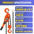 thumbnail image 5 of 13200LBS 20FT Lever Chain Hoist, 6 Ton Heavy Duty Capacity, Dual G80 Hooks, Double-Pawl Brake & 360° Rotation. Ideal for Warehouse, Building, Automotive & Industrial Machinery, 5 of 8