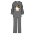 thumbnail image 4 of QIUOMBBP 2 Piece Sets for Women Halloween Ghost Print Casual Sweatsuit Sets Long Sleeve Shirts and Wide Leg Lounge Pants Fall Winter Clothes, Gray, S, 4 of 5