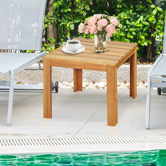 Outdoor Wooden Square Table Patio Bistro Coffee End Table Natural