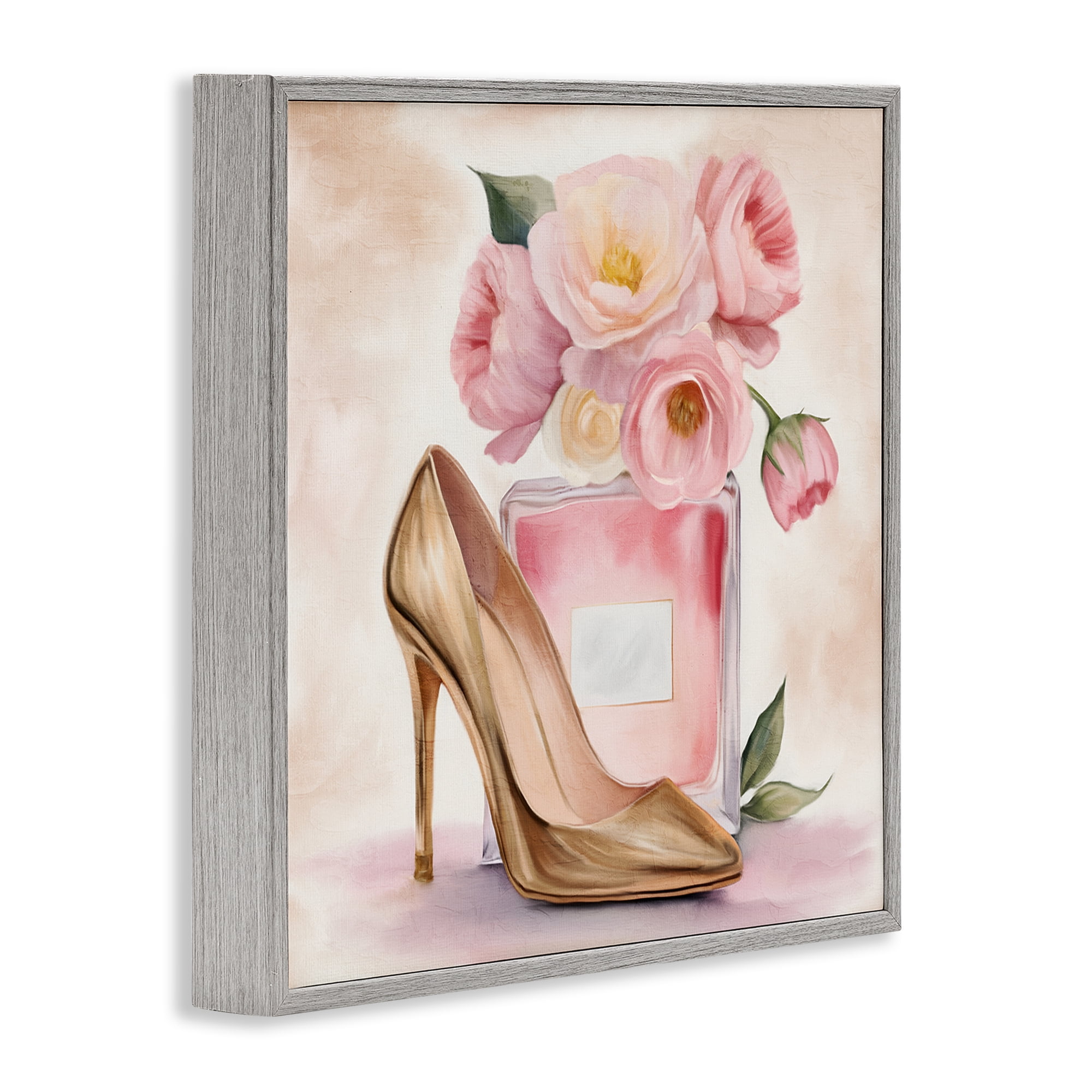 Stupell Industries Pink Beauty Heel & Flowers Gray Framed Giclee Art, design by Kim Allen