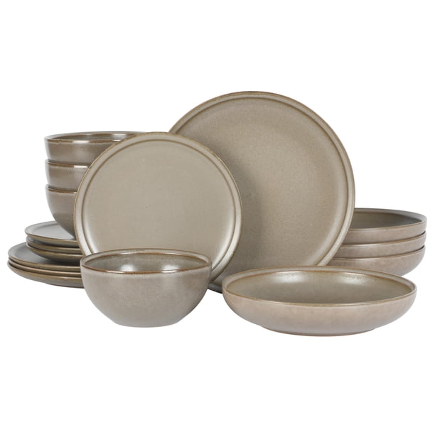 Gibson Elite Beckett Gres Mate Reactivo Esmalte 16 Piezas (Servicio Para 4) Platos Y Cuencos Vajilla - Gris