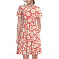 thumbnail image 1 of Balery Beige Flowers Vestidos sueltos de manga corta para mujer, vestidos de verano 2025, vestidos casuales de corte A con vuelo., 1 of 6