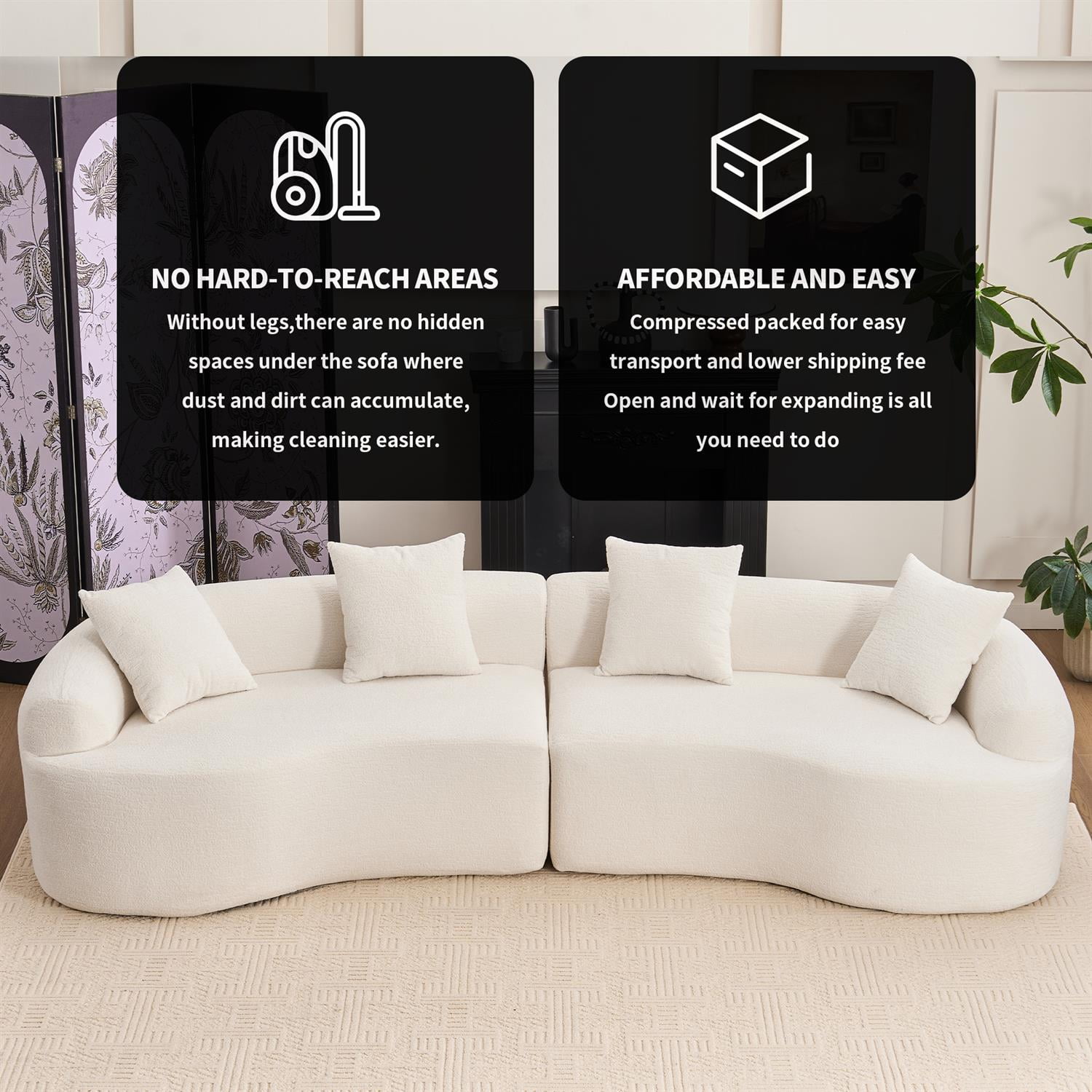 Demi Bonn 110"L Modular Sectional Sofa with Full Compression Sponge, Curved Design, High-Density Chenille Sleeper Couch for Living Room, 800 lbs Capacity, White