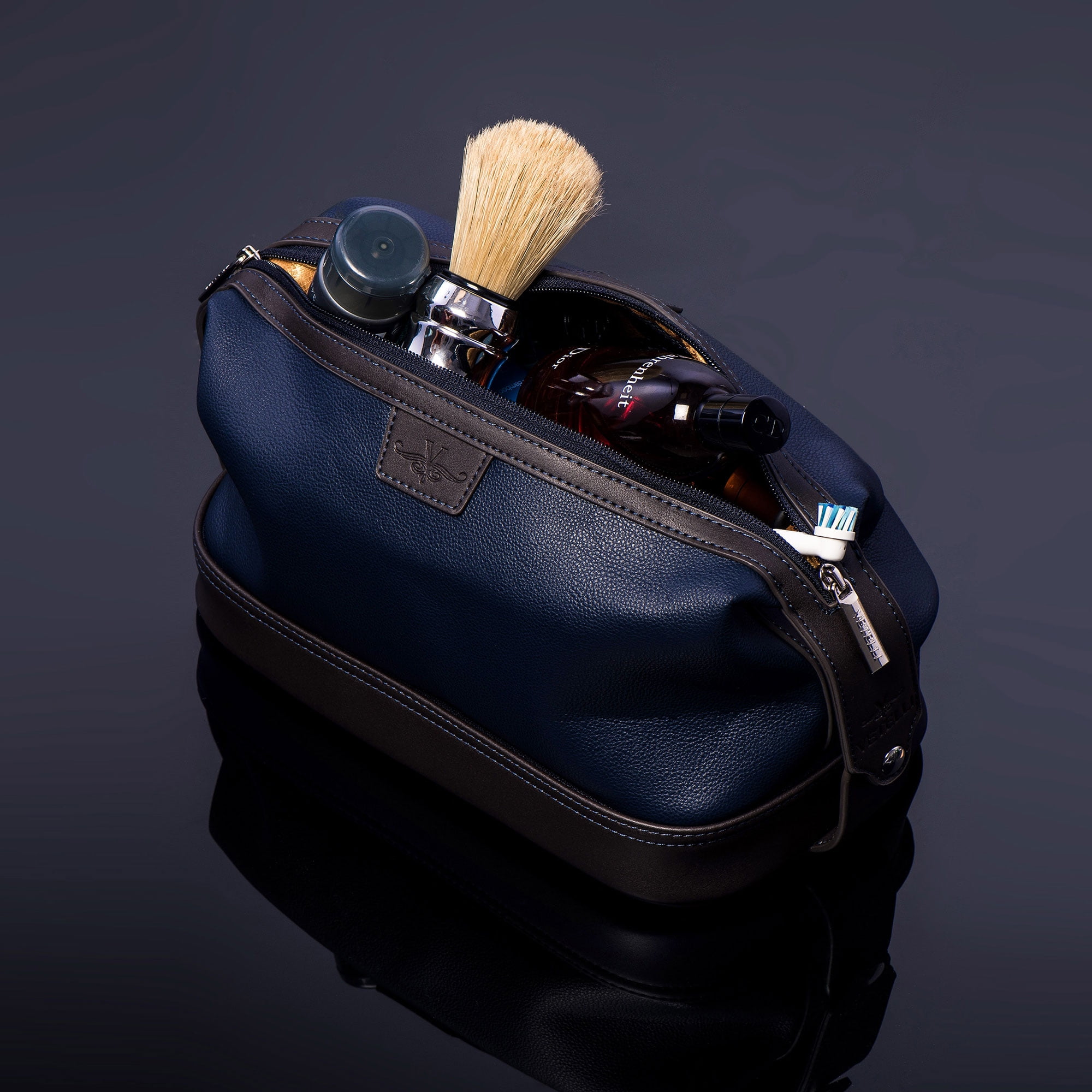 Vetell Leo Large Leather Travel Toiletry and Shaving Case w/ 2 Compartments