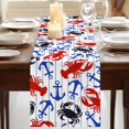 thumbnail image 3 of Coastal Crabs 108 Inch Table Runner, Blue Red Nautical Anchor Lobster Marine Life Farmhouse Dresser Scarf Cotton & Linen Tablerunner for Dining/Kitchen Island/Holiday Party Décor 13" x 108", 3 of 9