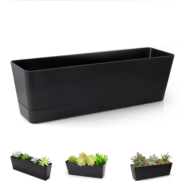 Black Indoor Succulent Plant Pot,Yahome Durable Rectangle Window Planter,1pack Plastic Pot for Windowsill,Balcony,Office,12x3.8x4.6In
