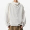 thumbnail image 2 of Momasggi Oversized Turtleneck Hoodies for Men Trendy Textured Hooded Sweatshirt Loose Casual Long Sleeve Drop Shoulder Sweatshirts Fashion Solid Color Pullover Tops White XL, 2 of 6