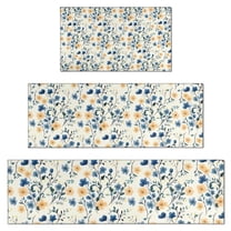 Pioneer Flower Floral Print Pattern Kitchen Rugs Sets Of 3,Kitchen Runner Rugs Non Skid Washable,Decorative Kitchen Floor Mats for Kitchen,Sink,Laundry,17"x30"  17"x47"   17"x59"