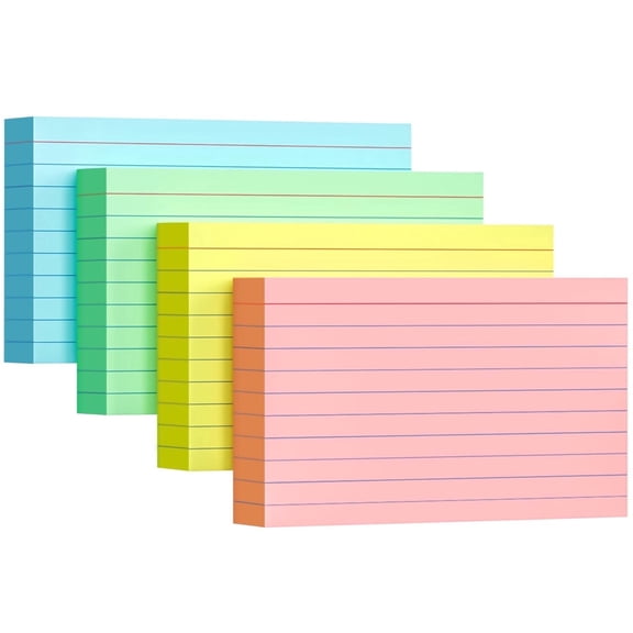 4 Pcs Colored Ruled Index Cards, Flash Cards for Studying, Heavy Note Cards for Office and Home
