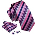 thumbnail image 3 of Set de Corbata Barry.Wang Rayada Rosa y Azul Marino de Seda 150 cm, 3 of 6