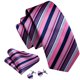 thumbnail image 3 of Set de Corbata Barry.Wang Rayada Rosa y Azul Marino de Seda 150 cm, 3 of 6