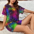 thumbnail image 4 of Sikiie Bright Universe Womens Pajama Sets Short Sleeve Top With Pants Sleepwear 2 Piece Lounge SetLarge, 4 of 6