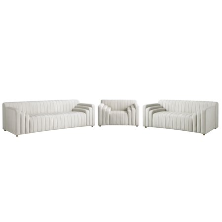 Cream Velvet Channel Tufted Sofa Set 3Pcs NAYA Meridian Contemporary Modern