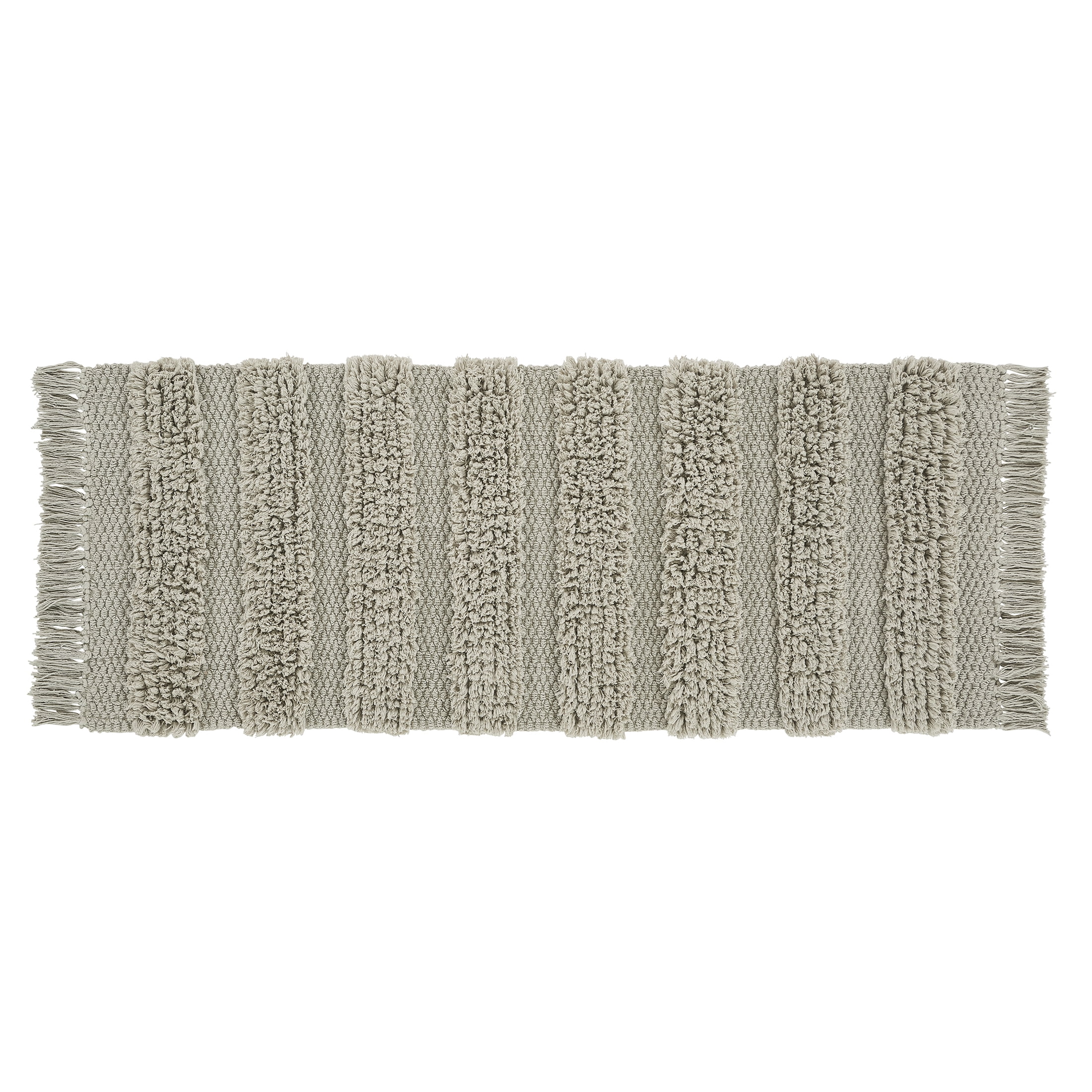 VCNY Home Savannah Fringe Taupe Stripe Cotton Blend Bath Runner Rug, 24" x 60"