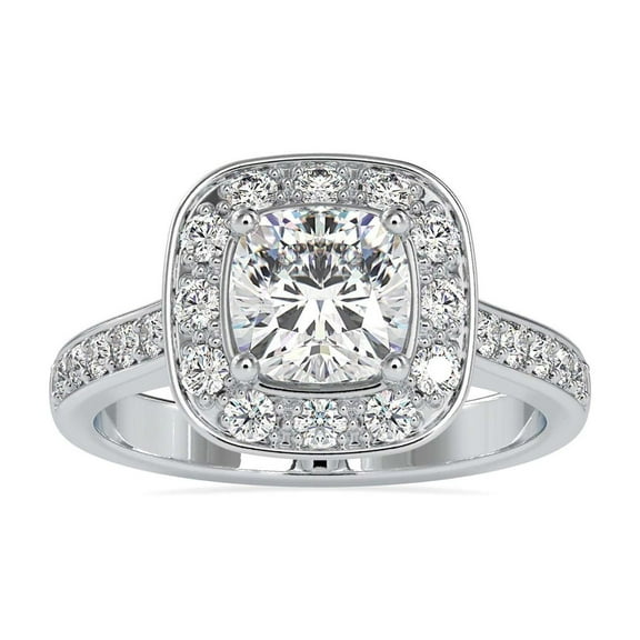 Blue Jewel 1.5 Ct Cushion Cut Lab Grown Diamond Engagement Ring for Women - Elegant 14K White Gold Plated Prong Set - Ideal Gift for Proposals and Anniversaries - Stunning Women's Wedding Band