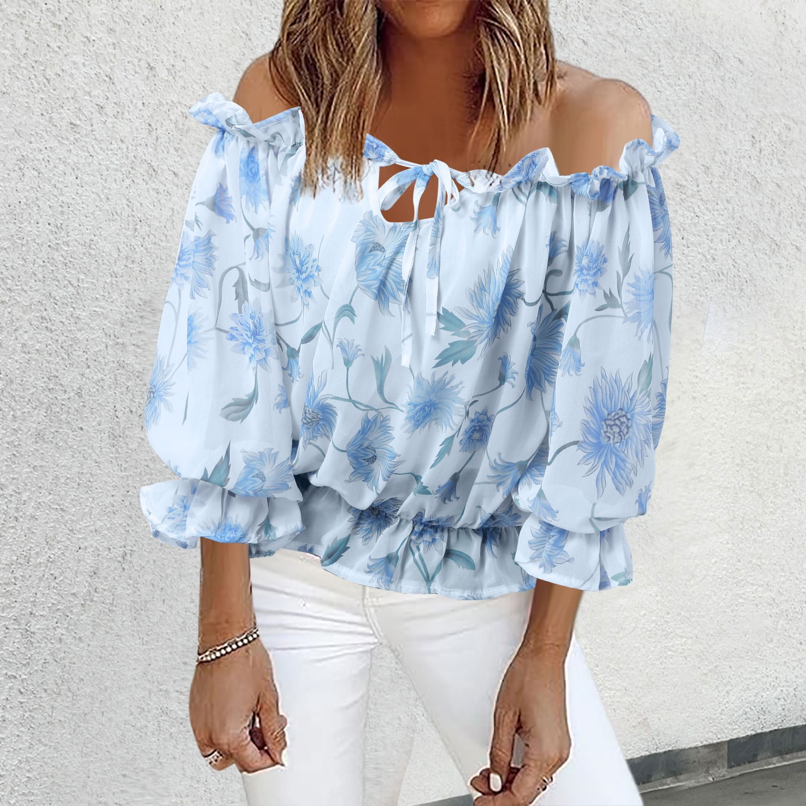 Chemise à Manches Courtes à Volants Imprimé Boho pour Femmes, T