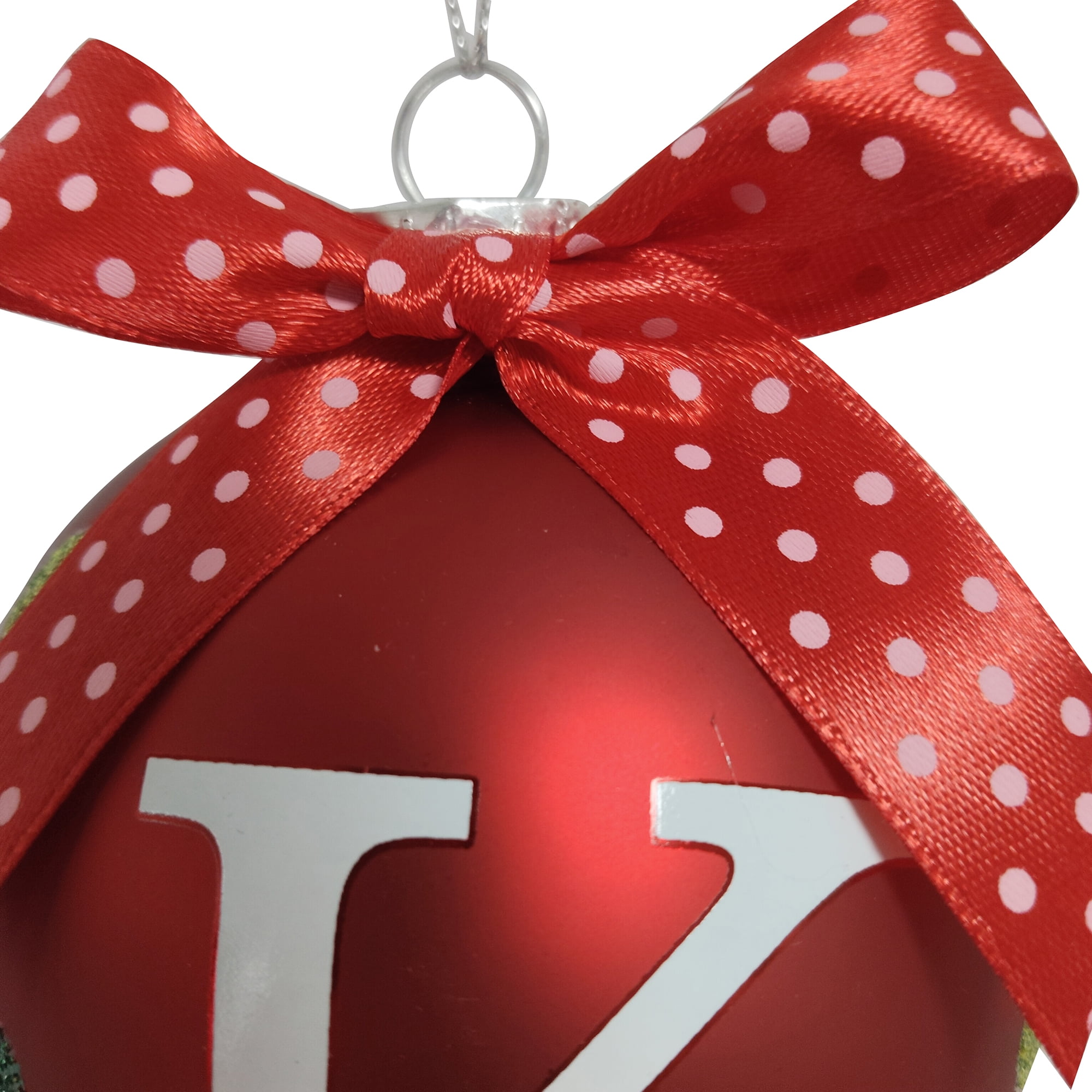 HOLIDAY TIME K RED LETTER GLASS ORNAMENT