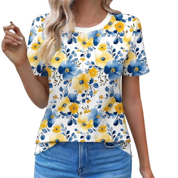 Cilsoka Fashion Shirts for Women Trendy, T Shirts Short Sleeve V Neck Tees Womens Tops Beach Vacation Fashion Clothes 2026 Casual Summer Spring Fall Outfits, Floral Print Tshirts