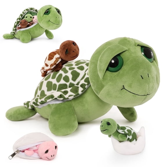 MaoGoLan 14" Sea Turtle Mommy Stuffed Animal with 3 Baby Turtles & 2 Turtle Eggs