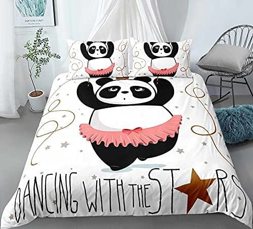 Panda White Teen Reversible Comforter Set With Awesome Pring and Color Splash 