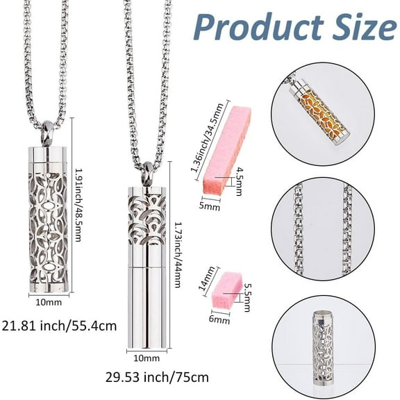 2 Styles Essential Oil Necklace Diffuser Oil Aromatherapy Pendant with 20Pcs Felt Pads Changeable Perfume Pads Stainless Steel Diffuser Locket Pendant Set