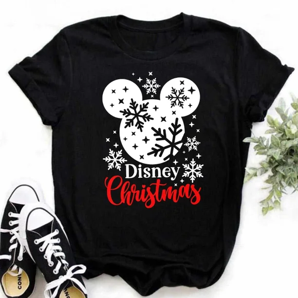 Camiseta de Mickey Minnie Mouse, camiseta con estampado de sombrero de Navidad, camiseta de moda para mujer, ropa femenina, camiseta Kawaii de Disney