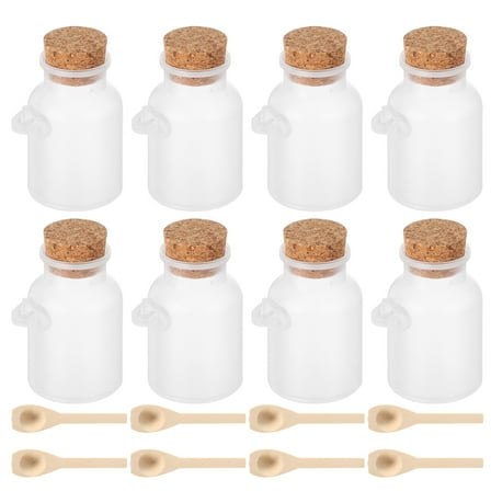 LOLIPPYY 8Pcs Reusable Transparent Plastic Bottles with Corks for Bath Salt and Liquid Storage